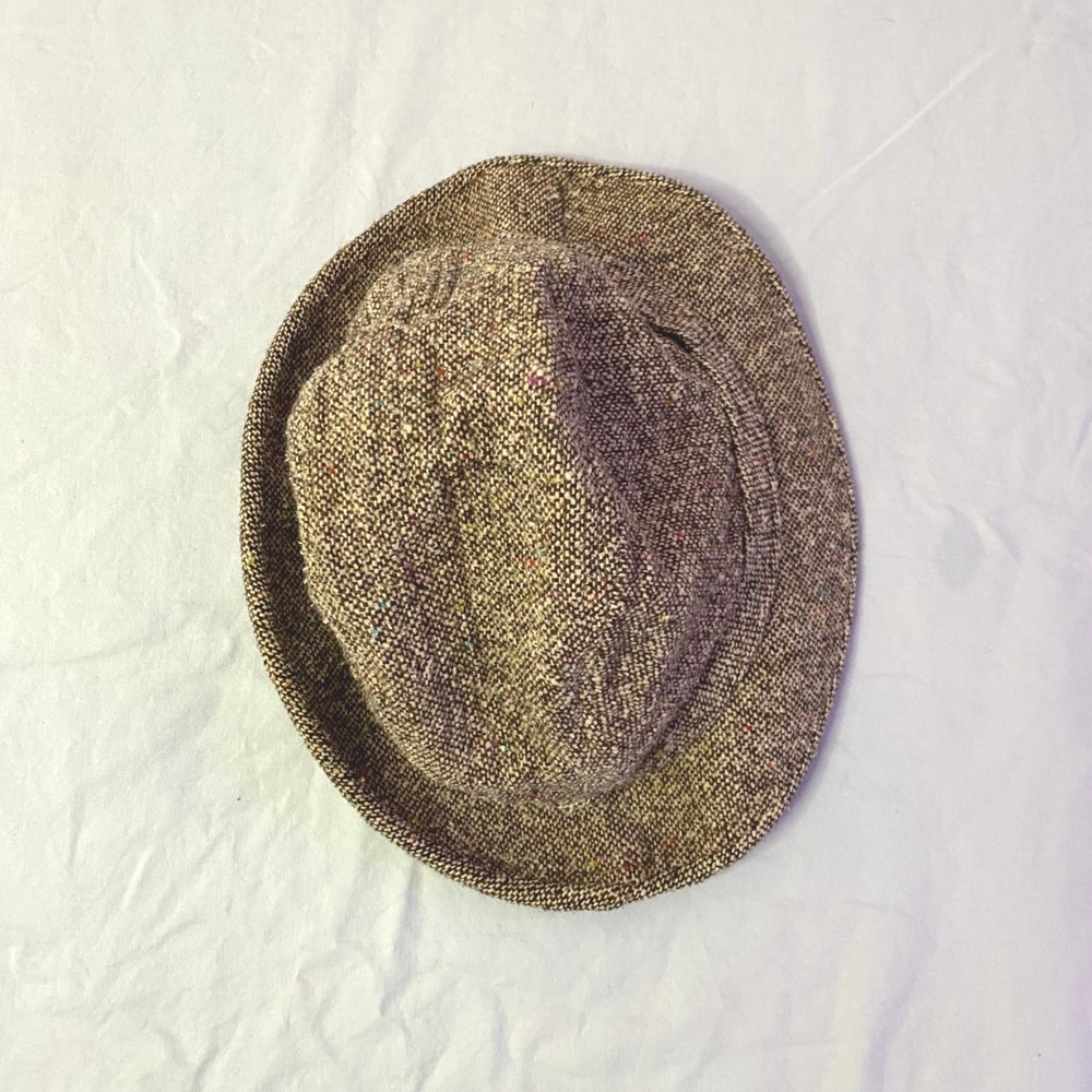 Tweed Fedora Hat Mens OS Brown Fair Vintage Wool Blend Flecked Textured